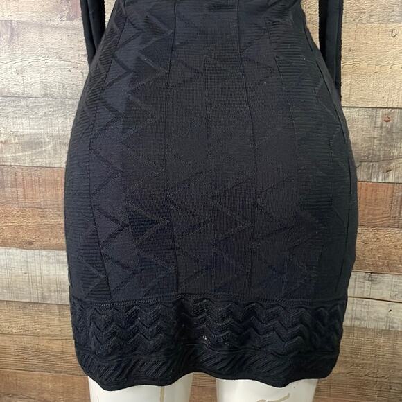 M by Missoni Open Knit V-Neck Dress Cropped Sleeves Solid Black Size XS 0 2 4 - Picture 12 of 15